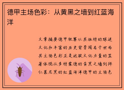 德甲主场色彩：从黄黑之墙到红蓝海洋