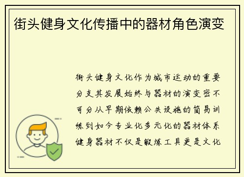 街头健身文化传播中的器材角色演变
